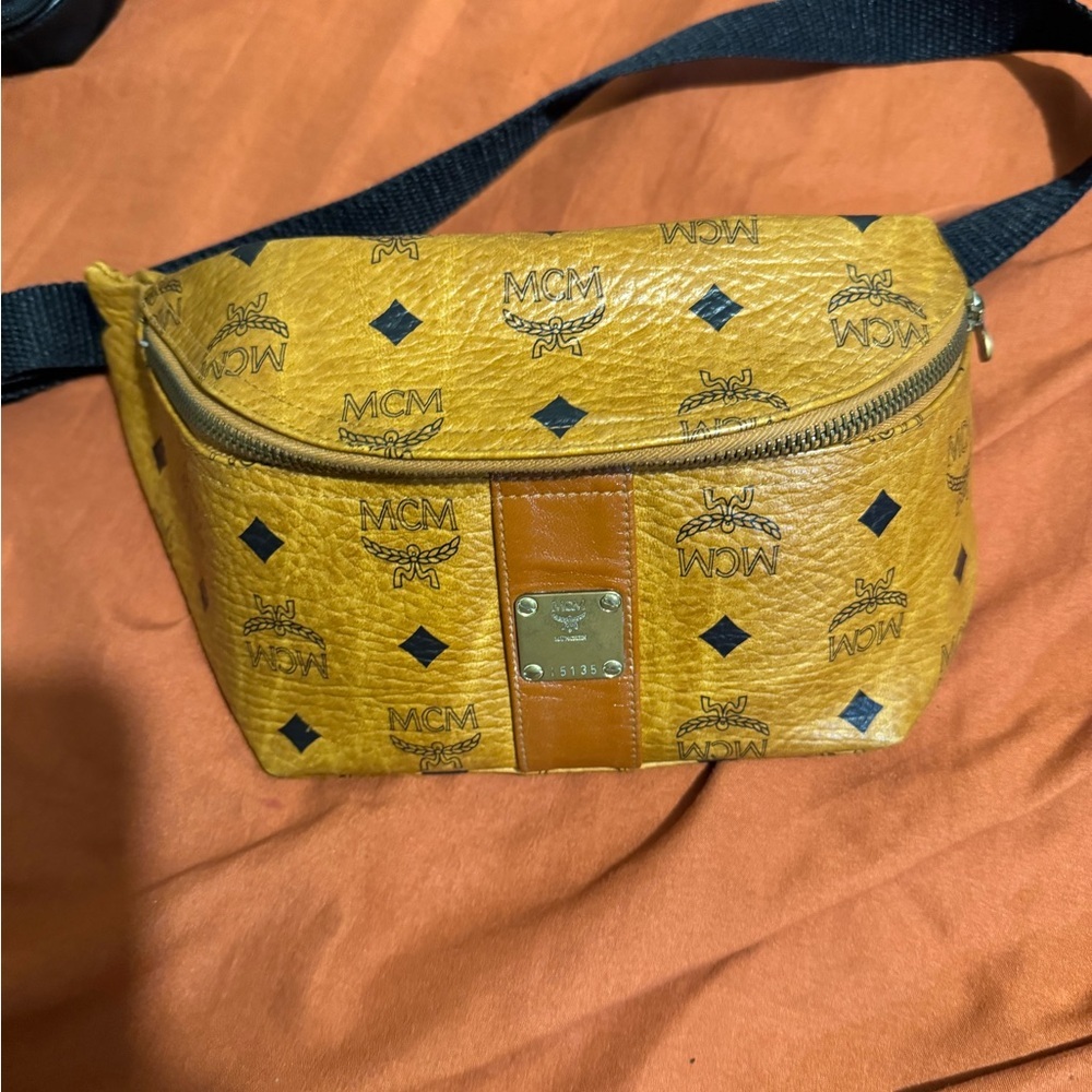 MCM Yellow Logo Belt Bag